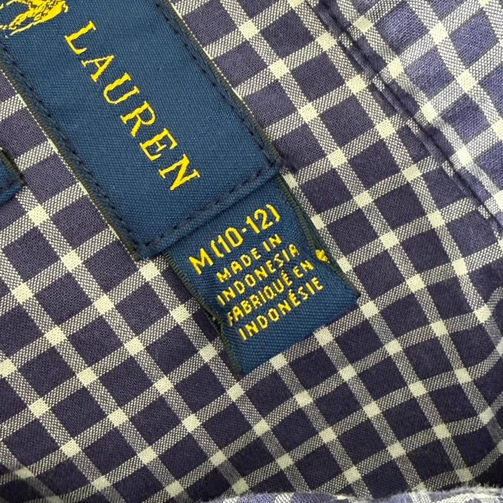Ralph Lauren Button Up Boys Medium 10-12 Blue Plaid Shirt Long Sleeve Cotton